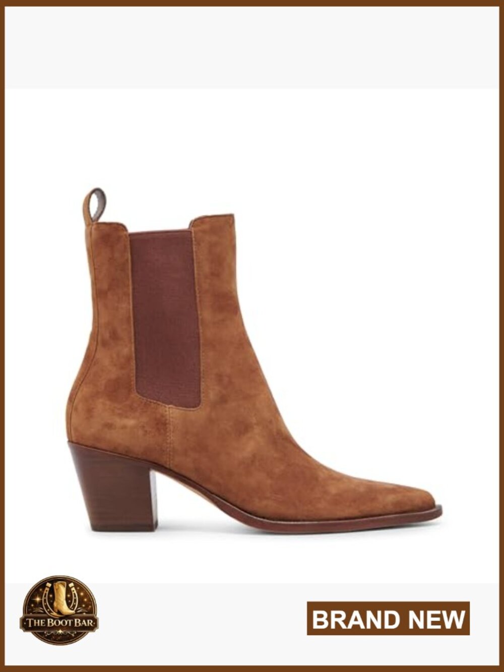 Waterproof Suede Ankle Booties with Block Heel - Pointed Toe Pull-On - Picture 6 of 7